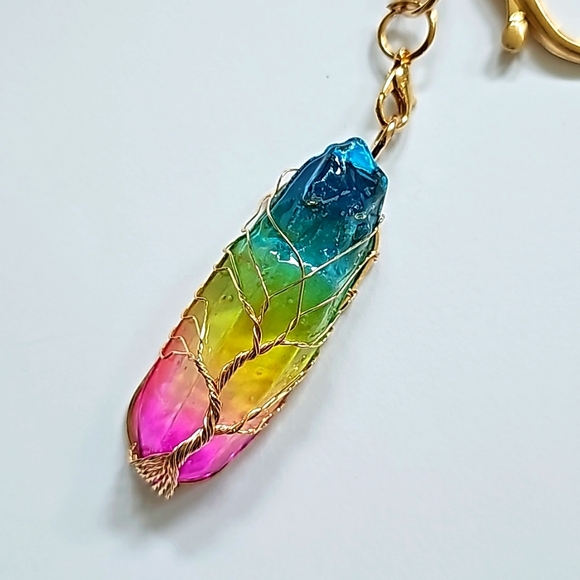 BRAND NEW! Ombre Natural Large Crystal Keychain Purse Charm ~ Gift Well-being - Picture 4 of 5